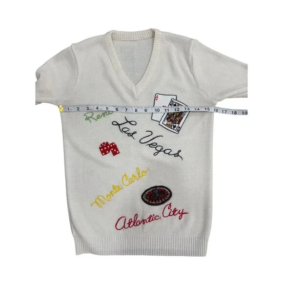 Sir Robert Embroidered Casino-Themed V-Neck Sweater Vintage Vegas Reno Gamble XS - Picture 4 of 5